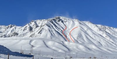 Evidence of large avalanche on McGee Mtn.  Crown is already blown in.