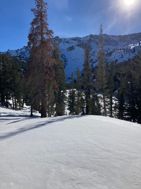 Looking up at TJ Bowl from the Ridge of above TJ Lake.