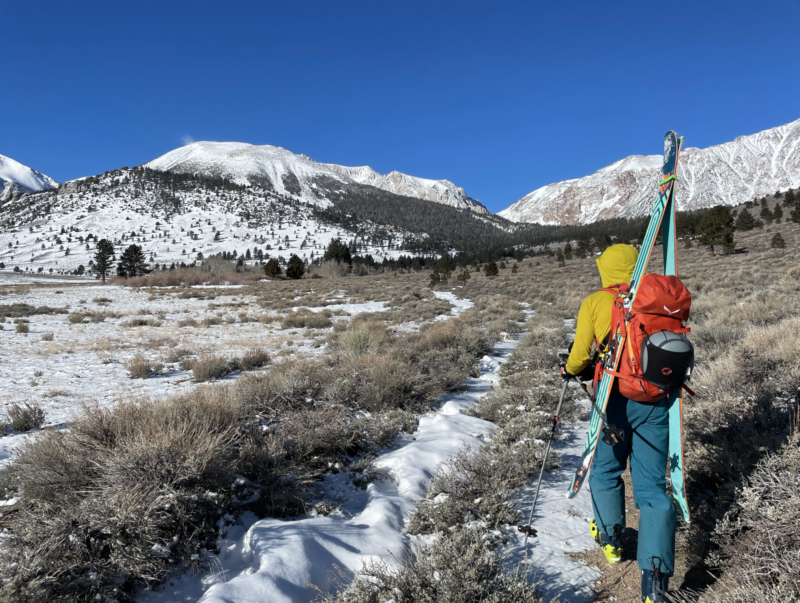 Hiking up to the snow. Wind transport visible looker's L side of ridgeline