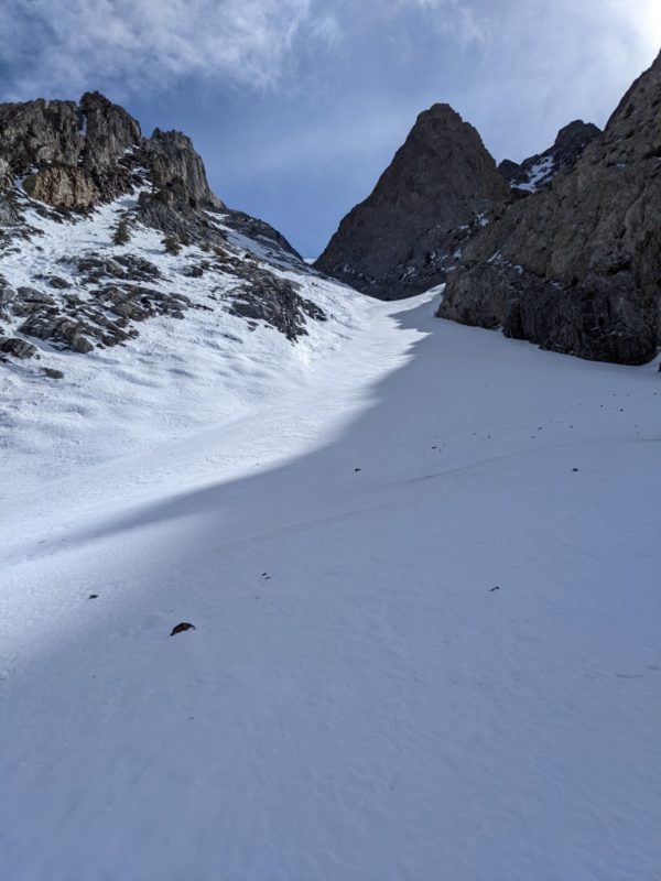 Recent Rockfall at the base of the wineglass couloir