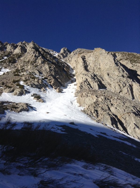 View of the couloir from just before Longley Reservoir