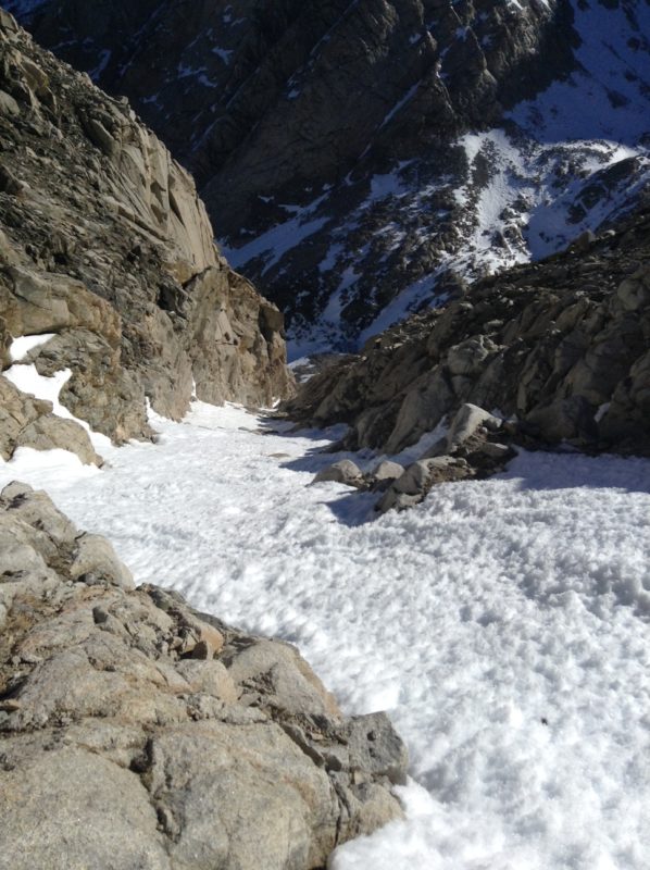 Image showing the coverage in the chute, as well as the very defined textures of the snow