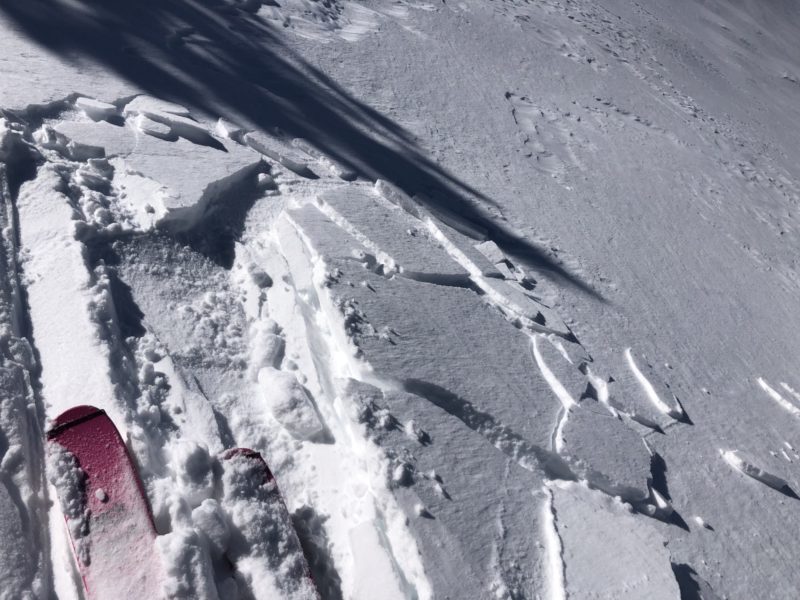 Minor wind slab on N aspect Red Cone Bowl, 10400ft