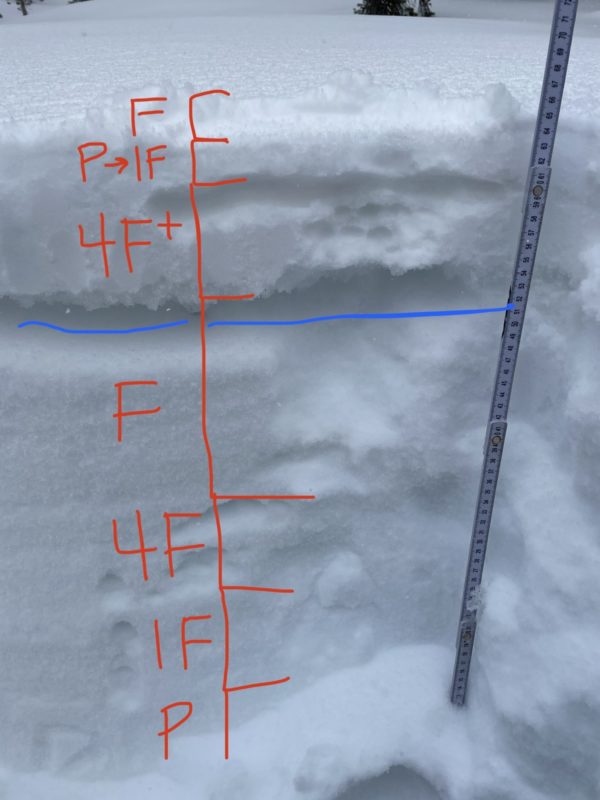 Hand hardness profile. The above the blue line were moist crystals that would drip into the layer below