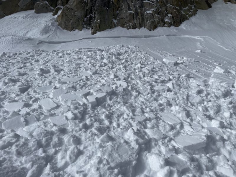 Soft wind slab debris and crown above 