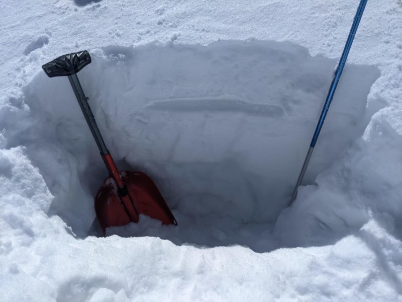 Pit at 11K on NE aspect of Esha peak, 20cm of New over densely packed pencil/knife hardness snow.