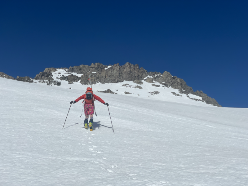 The state of the Sierra springtime snowpack: bootpacking in boardshorts.