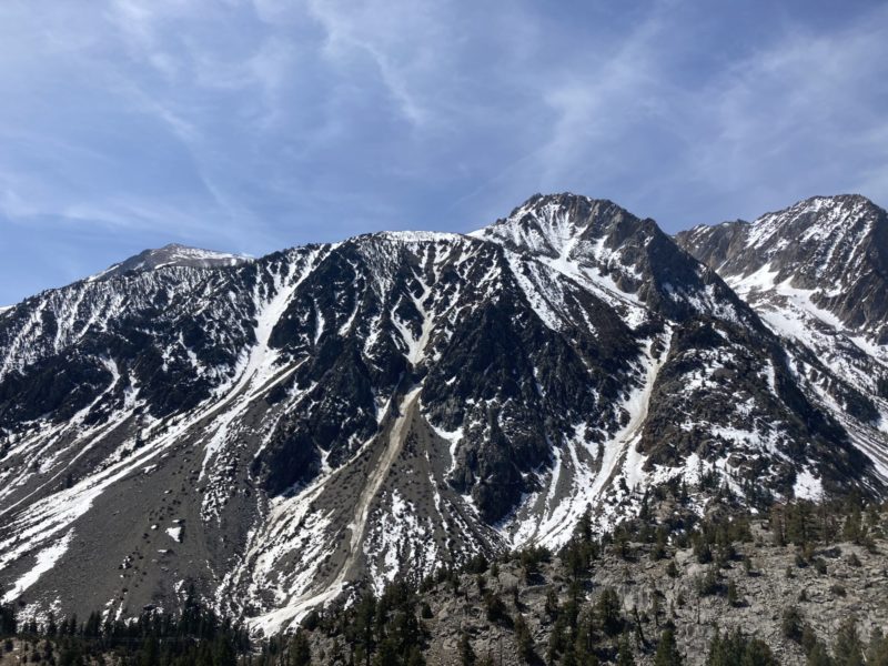 Old wet avalanche debris in the upper most V-Bowl Chutes.