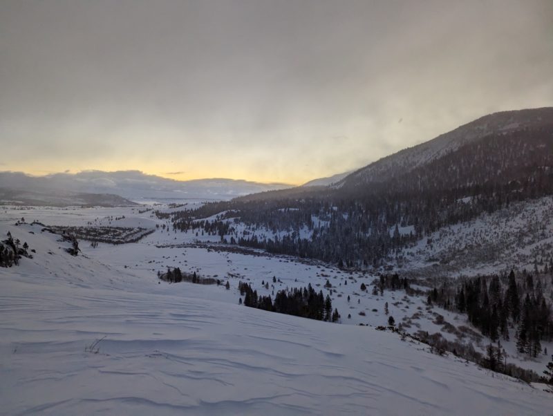 Ridge overlooking Old Mammoth - some wind sculpting of the snow, but snow was still loose.