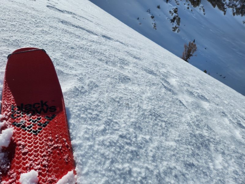 Rimed wind crust on westerly slopes