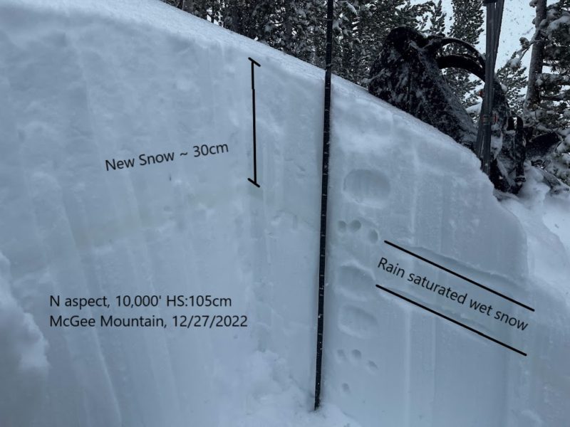 Profile of the upper snowpack during the 12/27 storm.