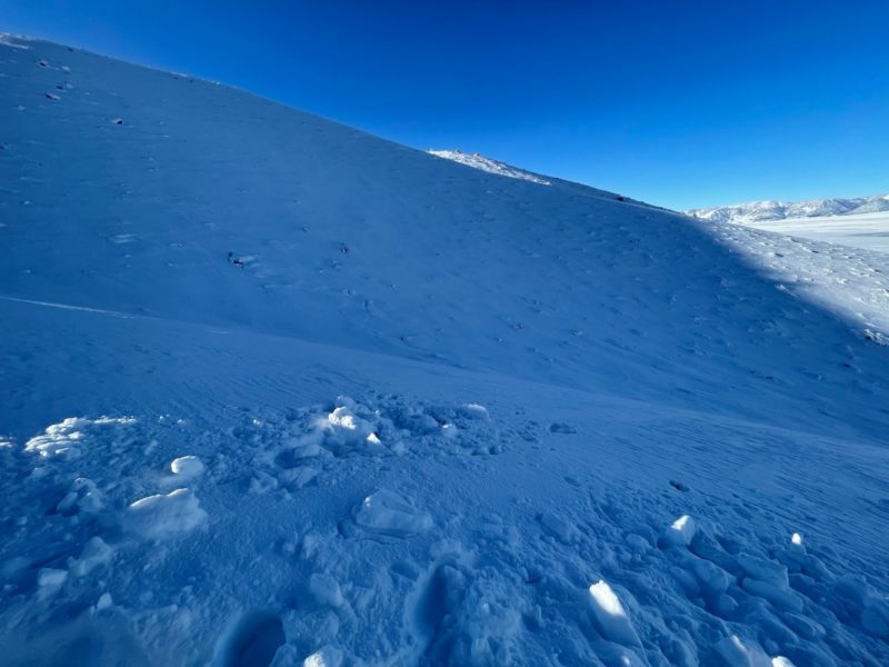 Snow accumulation appeared to be deeper on the opposite side of this gully, pit dug just to camera left