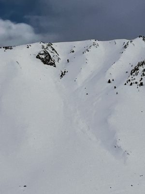 Avalanche debris from three converging start zones. N aspect, 9500' McGee