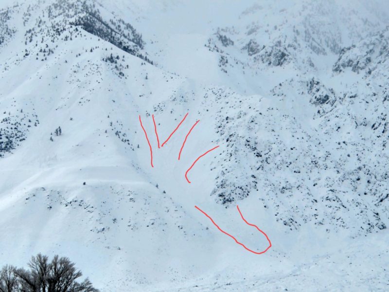 Three large avalanches on Mt. Tom that terminated in one monster debris pile.
