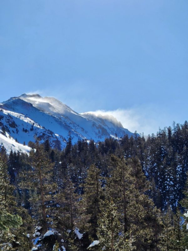 Northeast wind blowing snow above treeline