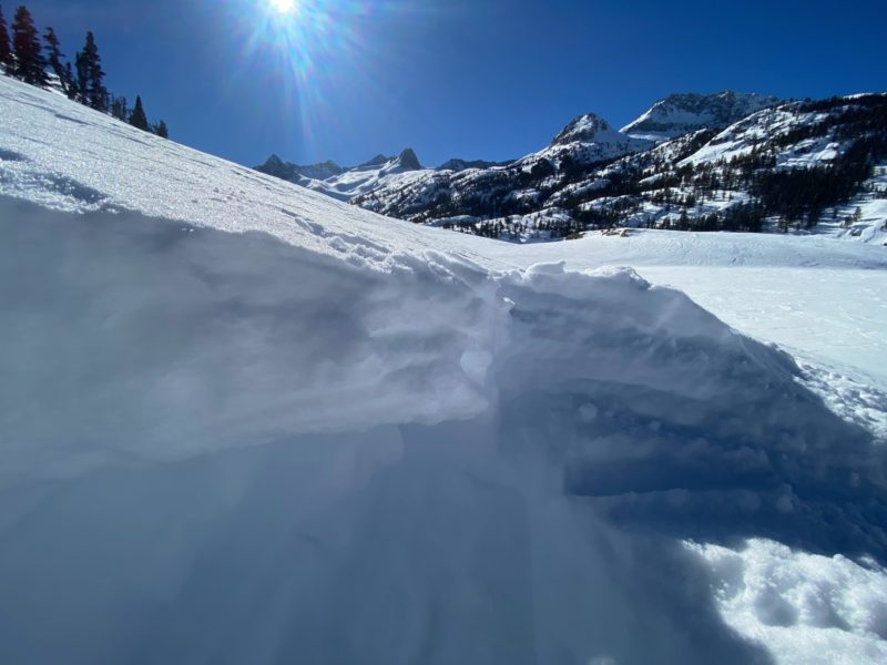 10cm wind slab, isolated from the soft snow below it, on a NW slope.