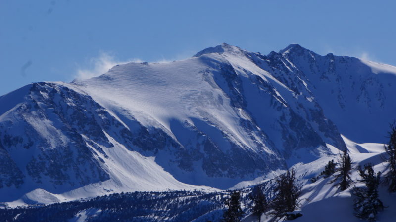 Wind effect and blowing snow on the backside of the Wheeler Crest.