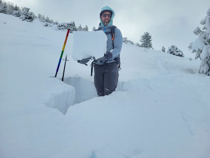 1 foot thick soft wind slabs. Red Mountain near treeline