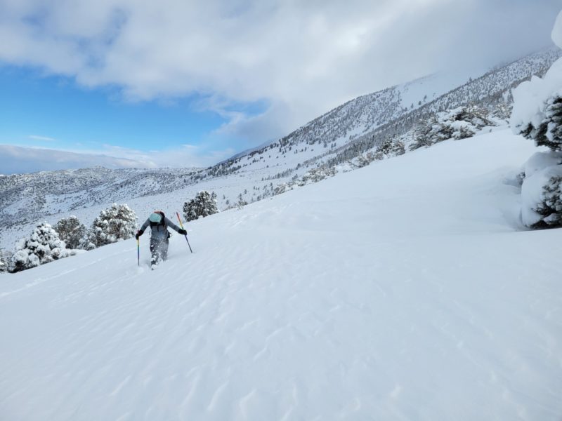 Tough trail breaking through kneed deep soft slabs