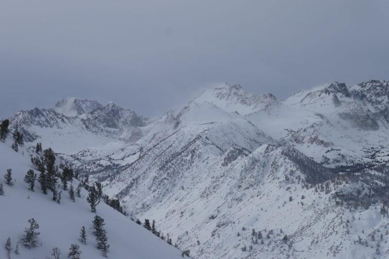 Lots of blowing snow above Sabrina and North lake, approx 10:00