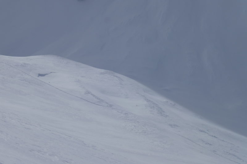 Even in stable conditions, I don't like skinning in a terrain trap, especially through an obvious avalanche path. We traversed out of the drainage and into safety, even though we didn't think anything would slide. In the end nothing slid today and multiple parties skied avalanche terrain. 