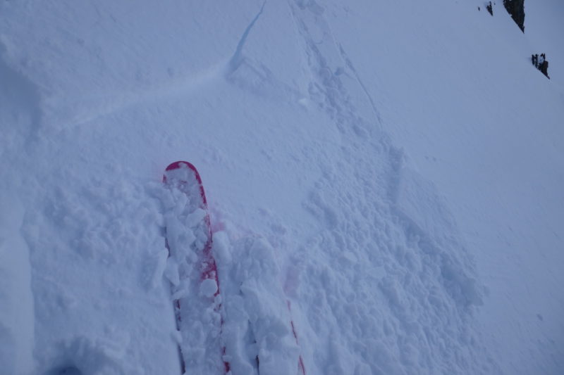 The only thing I kicked off all day. This was a plate that broke in the top few inches of snow in the top of Mono Jim's east face. 