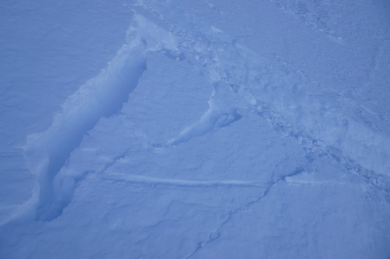 The plate triggered from my partner's ski turn. The plate that released is undercut from where I skied. While it looked to be a planar break, it was very resistant. This was on Mono Jim's east face gully around 10k'. We saw no other cracking.
