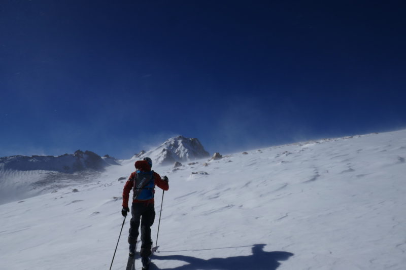 Heinous winds and arctic temps on the ridge approaching Langley. We were very careful about keeping warm.  