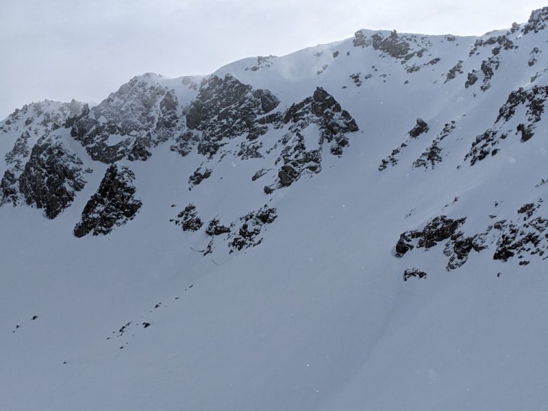 Small, filled in crowns on steep NE terrain southwest of Blue Crag