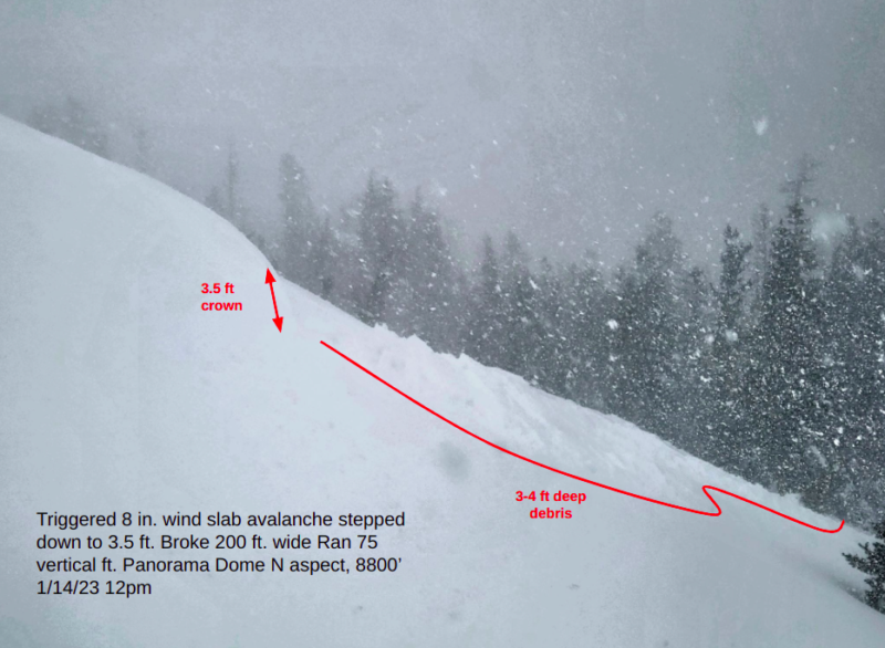 Surprisingly large triggered wind slab avalanche near treeline