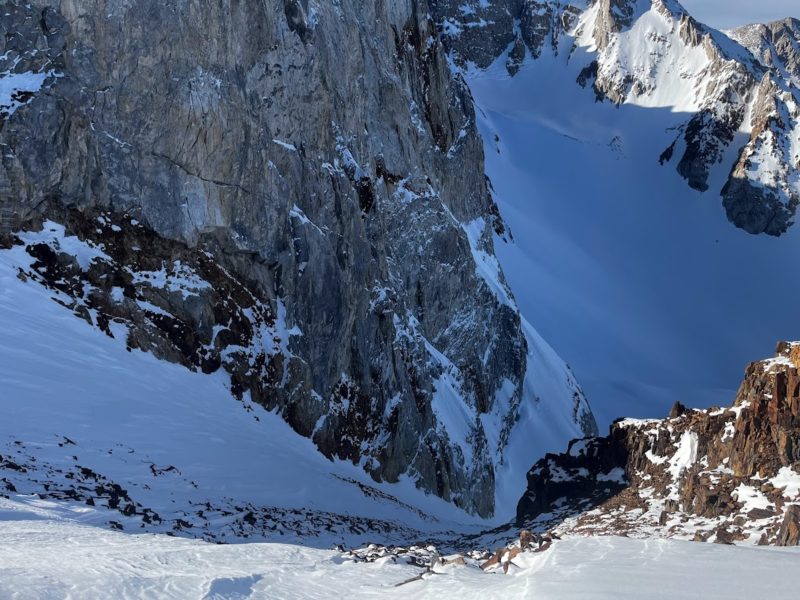 Do you like pepper? Wind ersosion in the upper start zone of the Checkered Demon Couloir - NNW aspect, 12400', 50 degrees, Bishop Creek