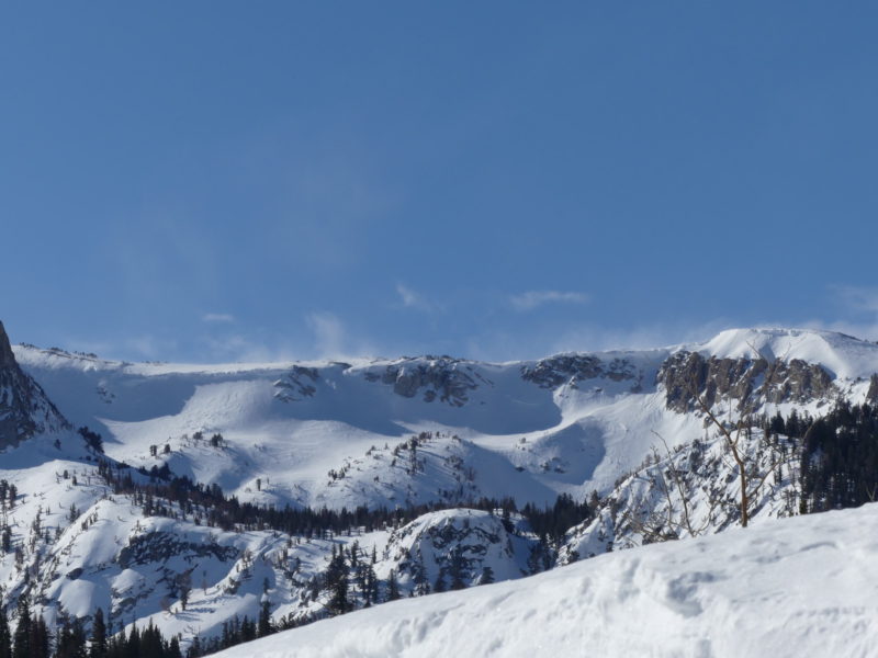 Moderate to intense blowing snow off the Mammoth Crest