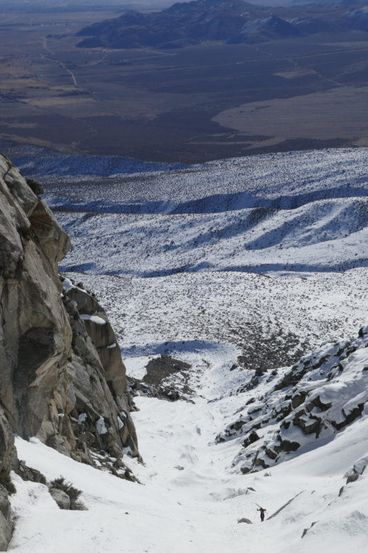 Avalanche debris and coverage down low. I bet this would have been really fun skiing if we got to it mid day or sooner, but by the time we skied it was refrozen mank. 