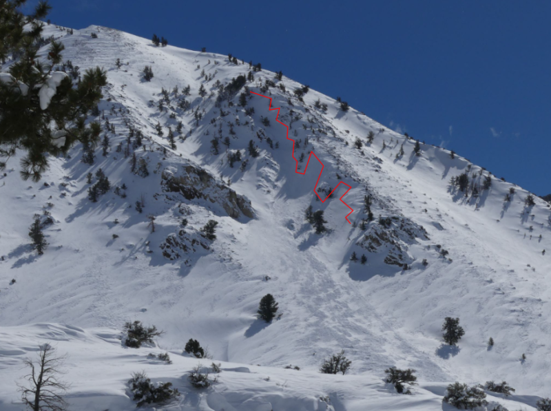 Large natural wind slab avalanche above Aspendell that likely ran 2/24 or 2/25
