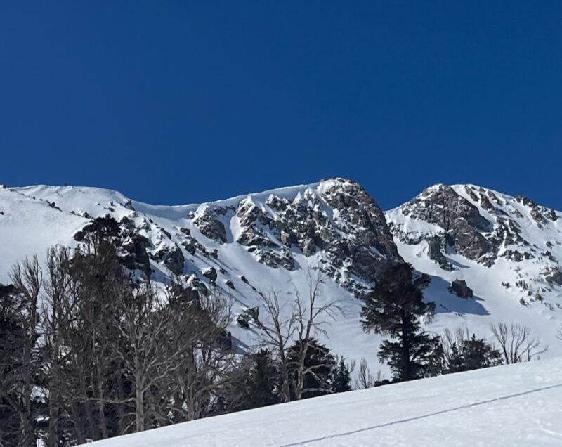 North facing cornices on Dream Mountain- June Mountain backcountry