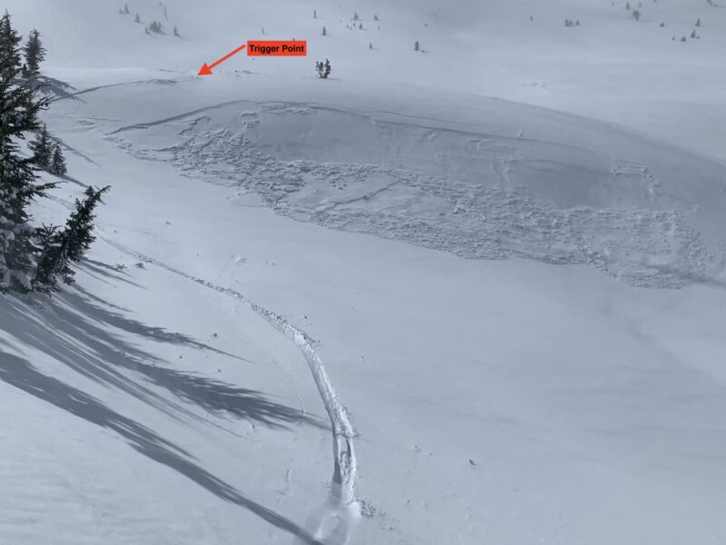 I remotely triggered this wind slab on a convexity before I had the chance to ski cut it.