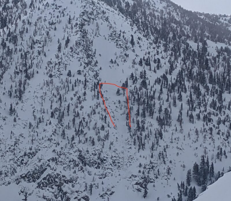 Natural wind slab in steep terrain on NW aspect, Solitude Peak