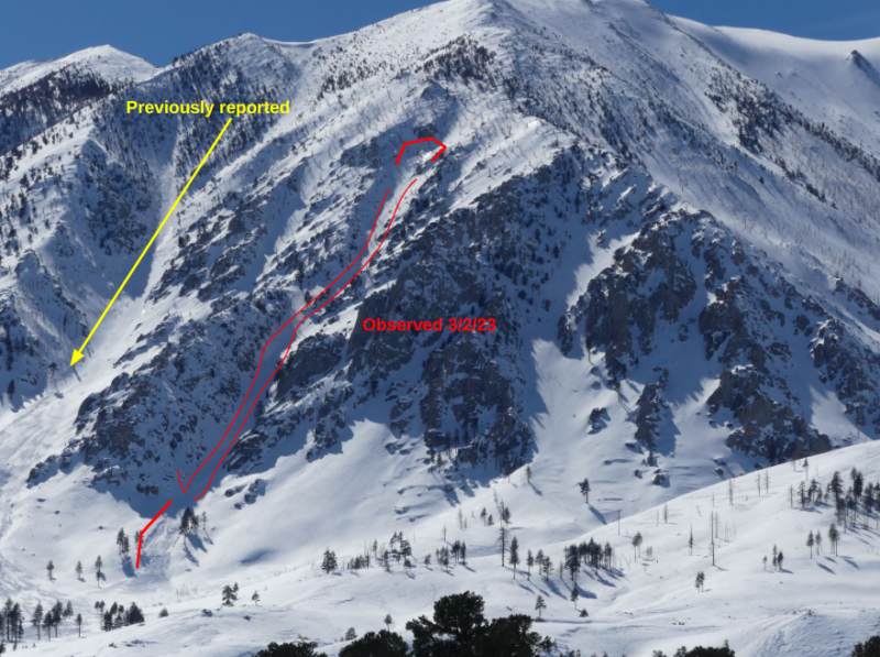 Recent persistent slab avalanche that triggered a large wind slab down low