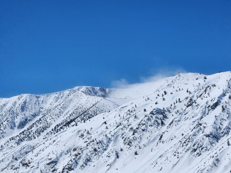 Intense blowing snow and huge cornices. East aspect of Table Mtn