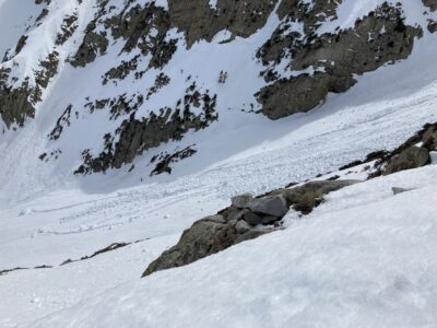 Apr 17, 2023: Recent wet loose avalanche activity in the gut of Scheelite Canyon ~ 10,500'. Multiple D 1 -15. avalanches occurred in the area over the past week. 4/27/23