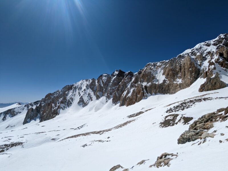 Glide cracks below the N couloir on Cardinal 