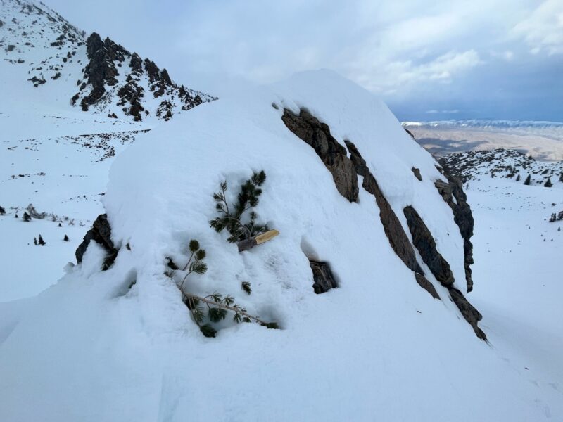 This old avi debri/broken tree was laid in against the top of a high rock rib.  A reminder to me that in some zones there is no where to hide.